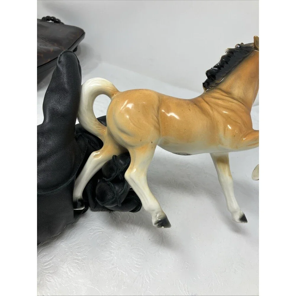 Vintage Wales Japan Ceramic Horse Figurine Porcelain Mustang Equestrian 7“